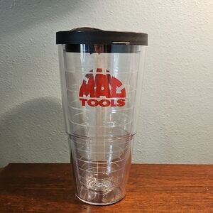 Mac Tools Clear Tumbler with Black Open Or Close Lid Tervis 24oz